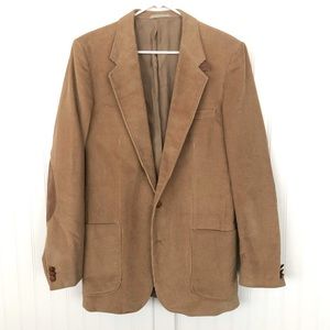 Vintage Tan Corduroy Blazer Jacket with Suede Elbow Patches 42L Preppy Suit Coat